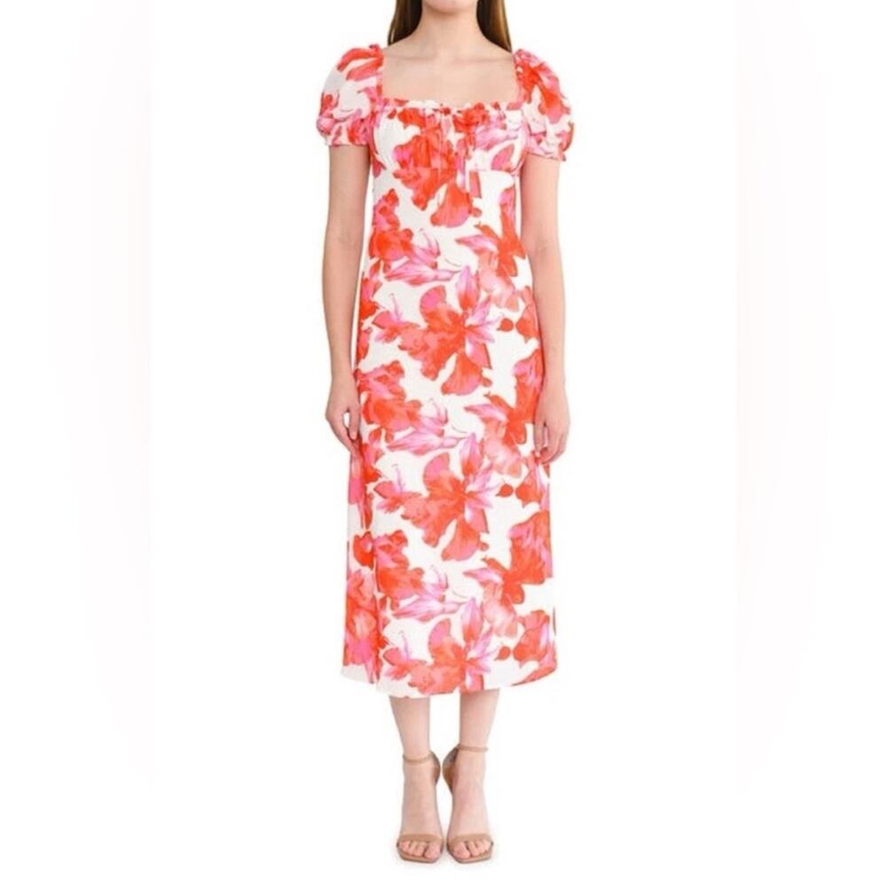 WAYF Felicity Floral Midi Dress Women M Pink NWT Romantic Summer Puff Sleeve
